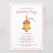 Aquarelle rose Invitation de gâteau d'anniversaire
