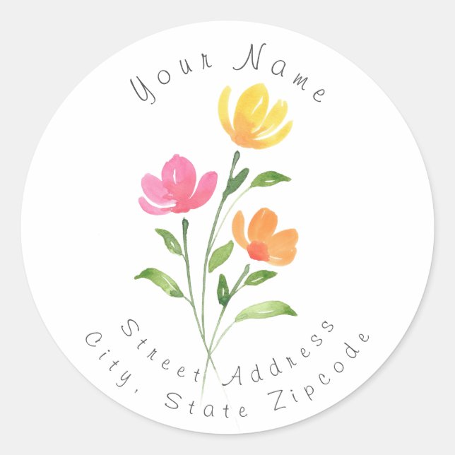 Aquarelle rose jaune orange Étiquette (Devant)