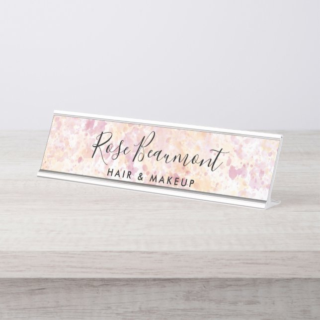 Aquarelle rose jaune Script Signature Nom Plaque (Devant)