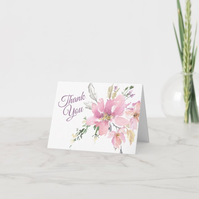 Aquarelle rose Lavande Mariage Floral Merci (Devant)