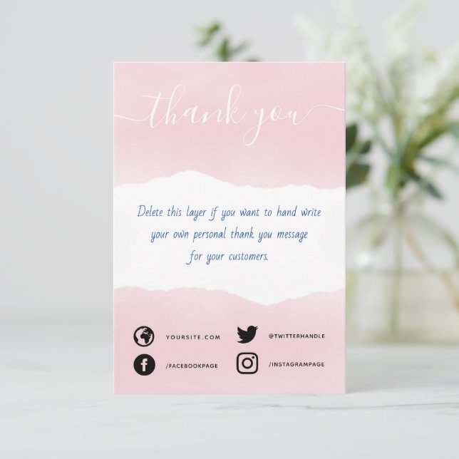 Aquarelle rose manuscrite merci insérer la carte (Debout devant)