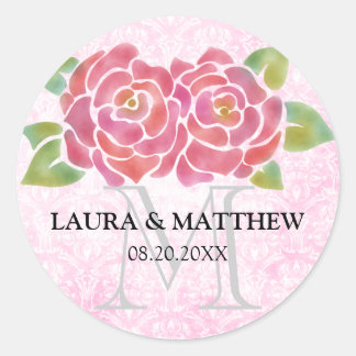 Aquarelle Rose mariage Favoriser les autocollants