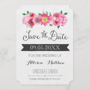 Aquarelle rose Mariage floral Enregistrer la carte