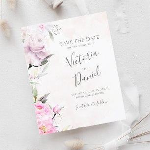 Aquarelle rose Mariage Floral Enregistrer La Date