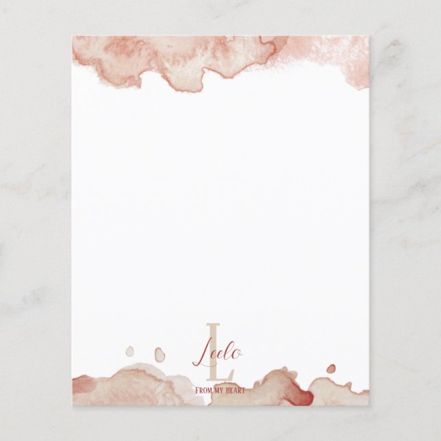 Aquarelle rose Monogramme et nom papeterie (Devant)