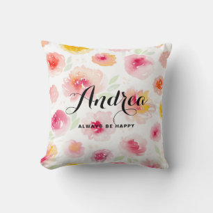 Aquarelle rose motif floral Coussin personnalisé