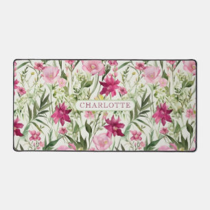 Aquarelle rose motif floral Nom personnalisé
