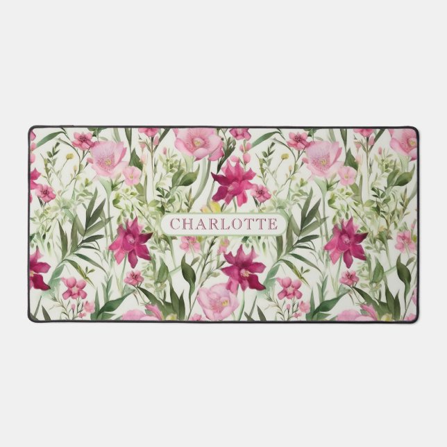 Aquarelle rose motif floral Nom personnalisé (Recto)