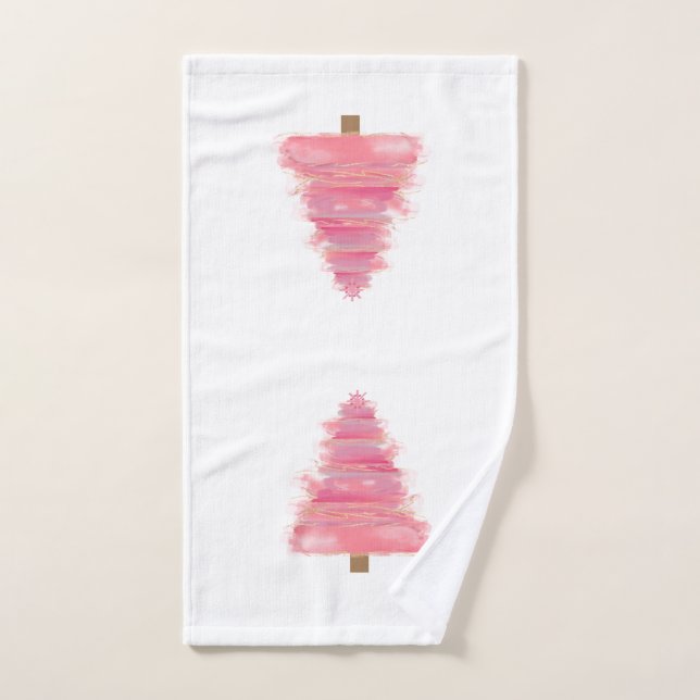 Aquarelle rose Noël Arbre Thé Plat (Serviette à main)