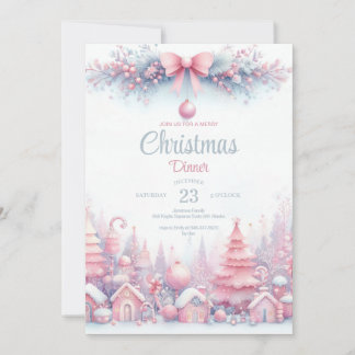 Aquarelle rose Noël Dîner Invitation