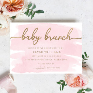 Aquarelle rose Or Bébé Brunch Invitation