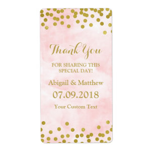 Aquarelle rose or Confetti Étiquettes de mariage