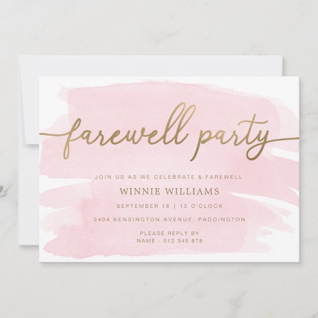 Aquarelle rose or Farewell Party Invitation (Devant)