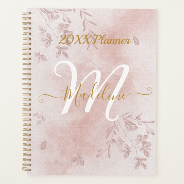 Aquarelle Rose or Feuilles Monogramme (Devant)
