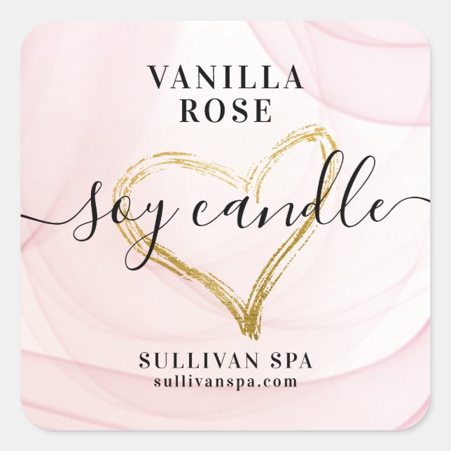 Aquarelle rose Or Phuile Coeur Soy Étiquette (Devant)