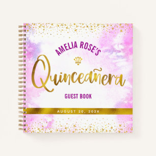Aquarelle rose Or Quinceañera Girly Livre d'invité