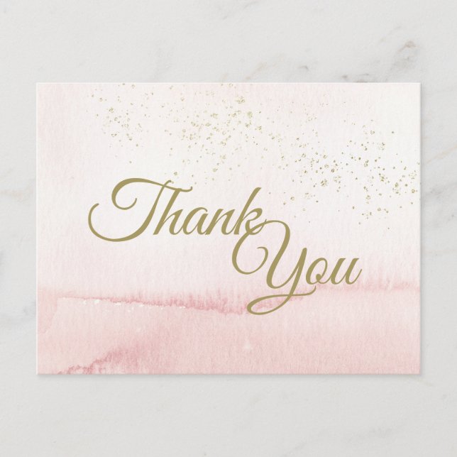 Aquarelle rose Or Type Merci Carte postale (Devant)