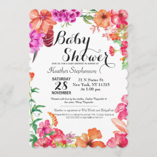 Aquarelle rose orange Baby shower Invitations