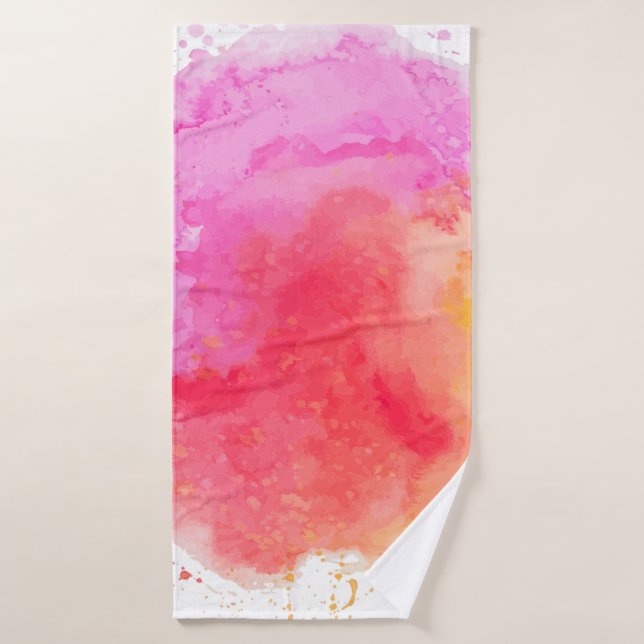 Aquarelle rose orange rouge nuageux (Serviette de bain)