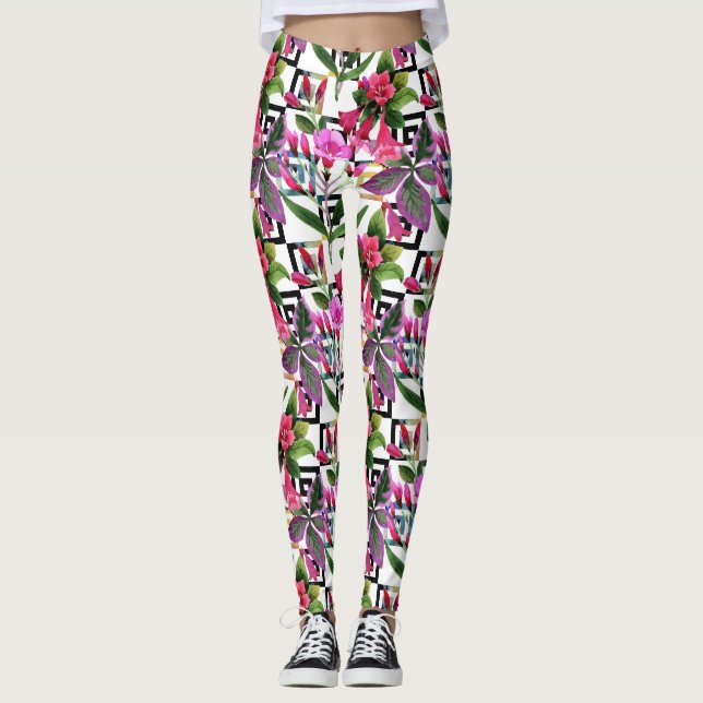 Aquarelle rose orchidée femmes Leggings (Devant)