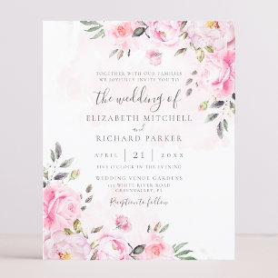 Aquarelle rose pâle Floral Peony Invitation Mariag
