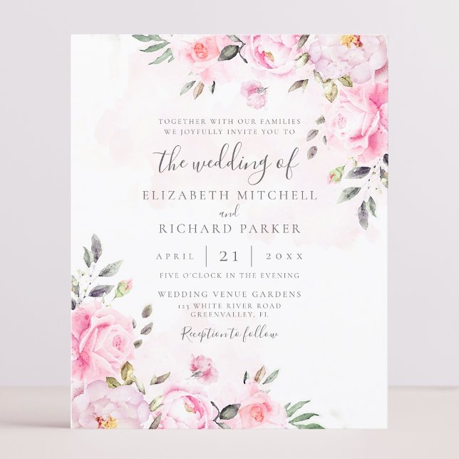 Aquarelle rose pâle Floral Peony Invitation Mariag (Créateur téléchargé)