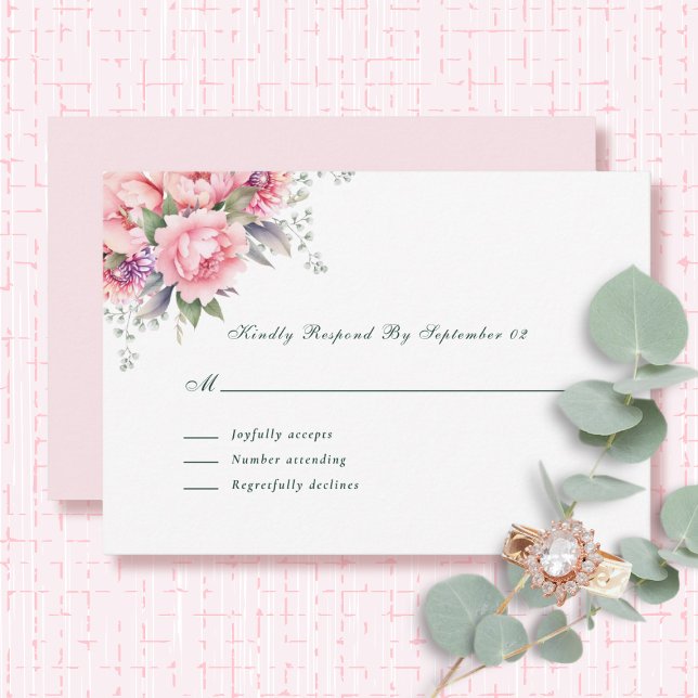 Aquarelle rose pâle Floral Romantique Script RSVP (Créateur téléchargé)