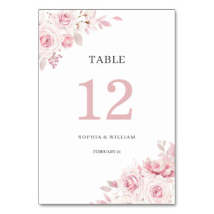 Aquarelle rose pâle Mariage floral Numéro de table