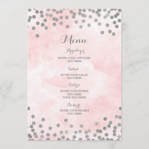 Aquarelle rose pâle - Menu Mariage Confetti Argent