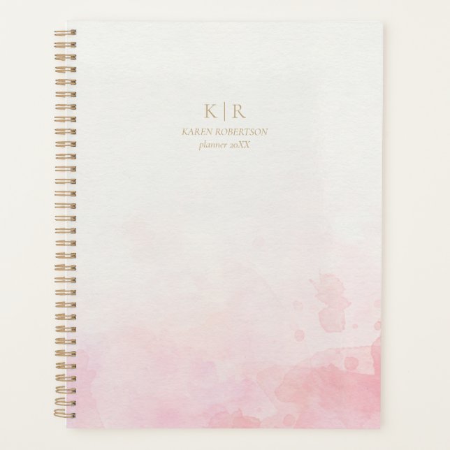 Aquarelle rose pâle, or monogramme planner (Devant)