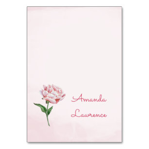 Aquarelle rose Peony Cartes de lieu personnalisées