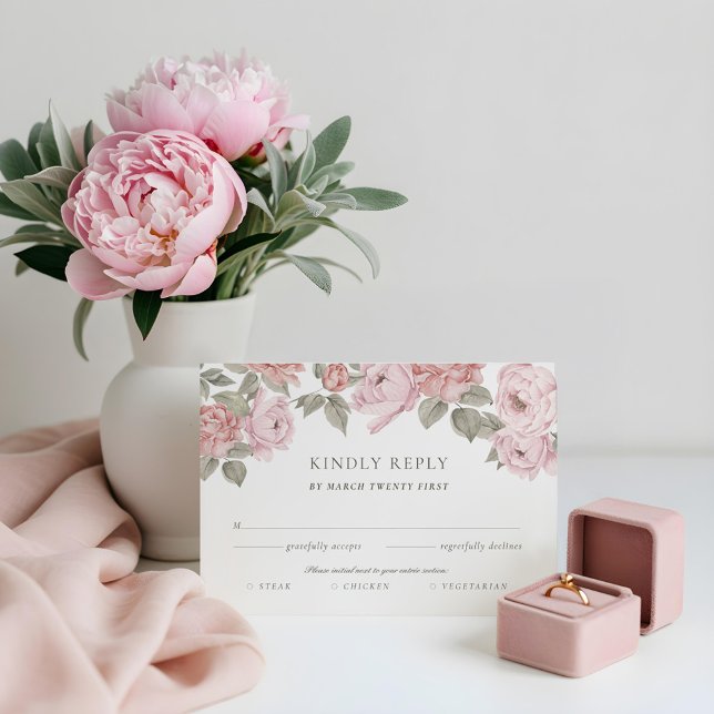 Aquarelle rose Peony Florals RSVP Entrée Choix (Pink Watercolor Peony Florals RSVP Entrée Choices)