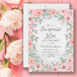 Aquarelle rose perles Roses florales 30e anniversa<br><div class="desc">Surprise 30e anniversaire invitations personnalisées conçu avec élégante aquarelle rose vif floral,  verdure et perles. Le texte est entièrement personnalisable,  donc concevoir ces invitations pour n'importe quel âge.</div>