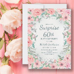Aquarelle rose perles Roses florales 60e anniversa<br><div class="desc">Surprise 60e anniversaire invitations personnalisées conçu avec élégante aquarelle rose vif floral,  verdure et perles. Le texte est entièrement personnalisable,  donc concevoir ces invitations pour n'importe quel âge.</div>