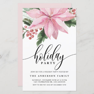 Aquarelle rose Poinsettia Invitation de vacances