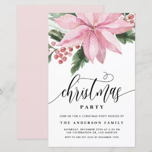 Aquarelle rose Poinsettia Noël Invitation