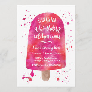 Aquarelle rose Popsicle Invitation d'anniversaire