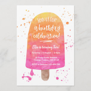 Aquarelle rose Popsicle Invitation d'anniversaire