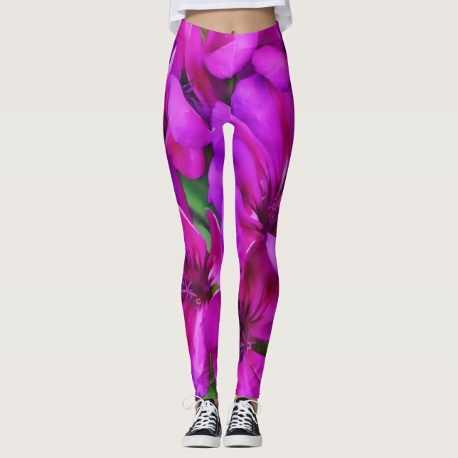 Aquarelle rose profond Style Floral Leggings (Devant)