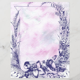 Aquarelle rose Purple Floral Scroll Papier cadre