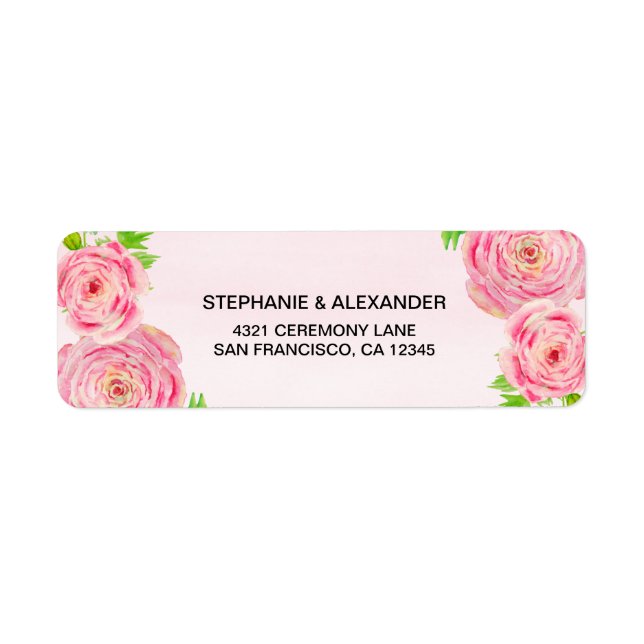 Aquarelle rose Ranunculus Étiquettes de adresse (Devant)