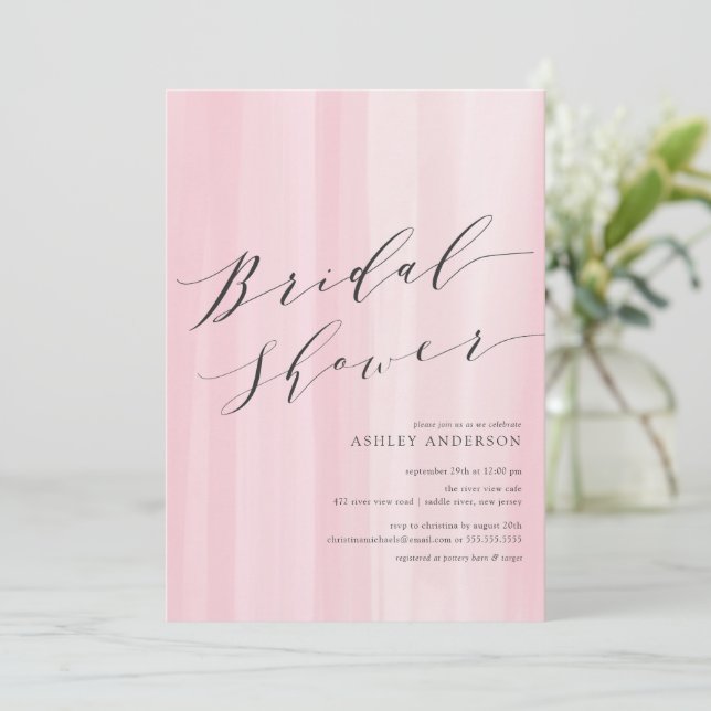 Aquarelle rose rayures nuptiale douche Invitation (Debout devant)