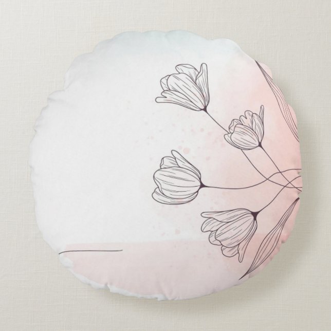 Aquarelle rose romantique Floral Rond Coussin Déco (Devant)