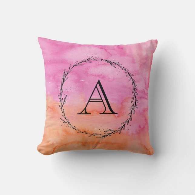 Aquarelle rose rose Coussin initial (Recto)
