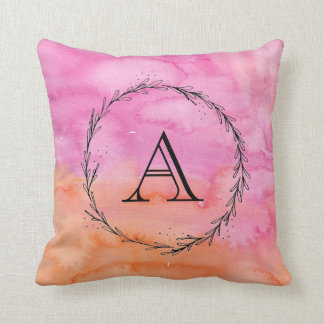 Aquarelle rose rose Coussin initial