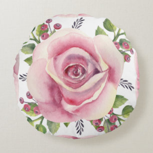Aquarelle rose rose Coussin rond