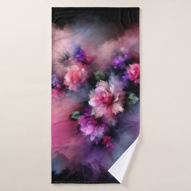Aquarelle Rose rose et violet Dreamy (Serviette de bain)