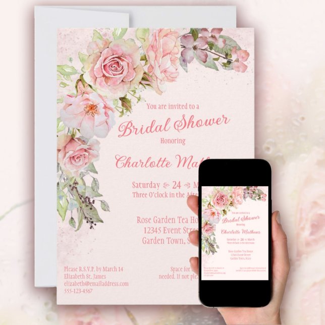 Aquarelle rose Rose Invitation à la douche nuptial (Pink Watercolor Roses Bridal Shower Invitation
Delicate Pink Watercolor Roses )