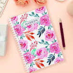 Aquarelle rose Rose motif floral<br><div class="desc">Organisez-vous avec élégance avec ce magnifique planificateur personnalisé qui présente une délicate aquarelle fleurie de roses roses roses. Parfait pour la journalisation,  la prise de notes ou la planification quotidienne. Customisez-le avec votre nom ou vos initiales pour une touche unique.</div>