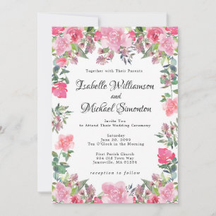 Aquarelle rose Roses de mariage Invitations